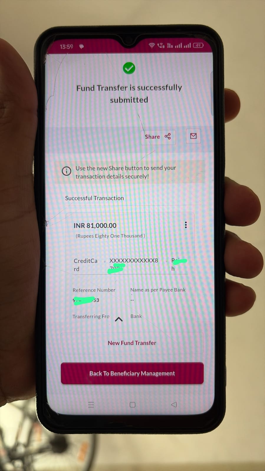 ₹81,000 bank transfer completed
