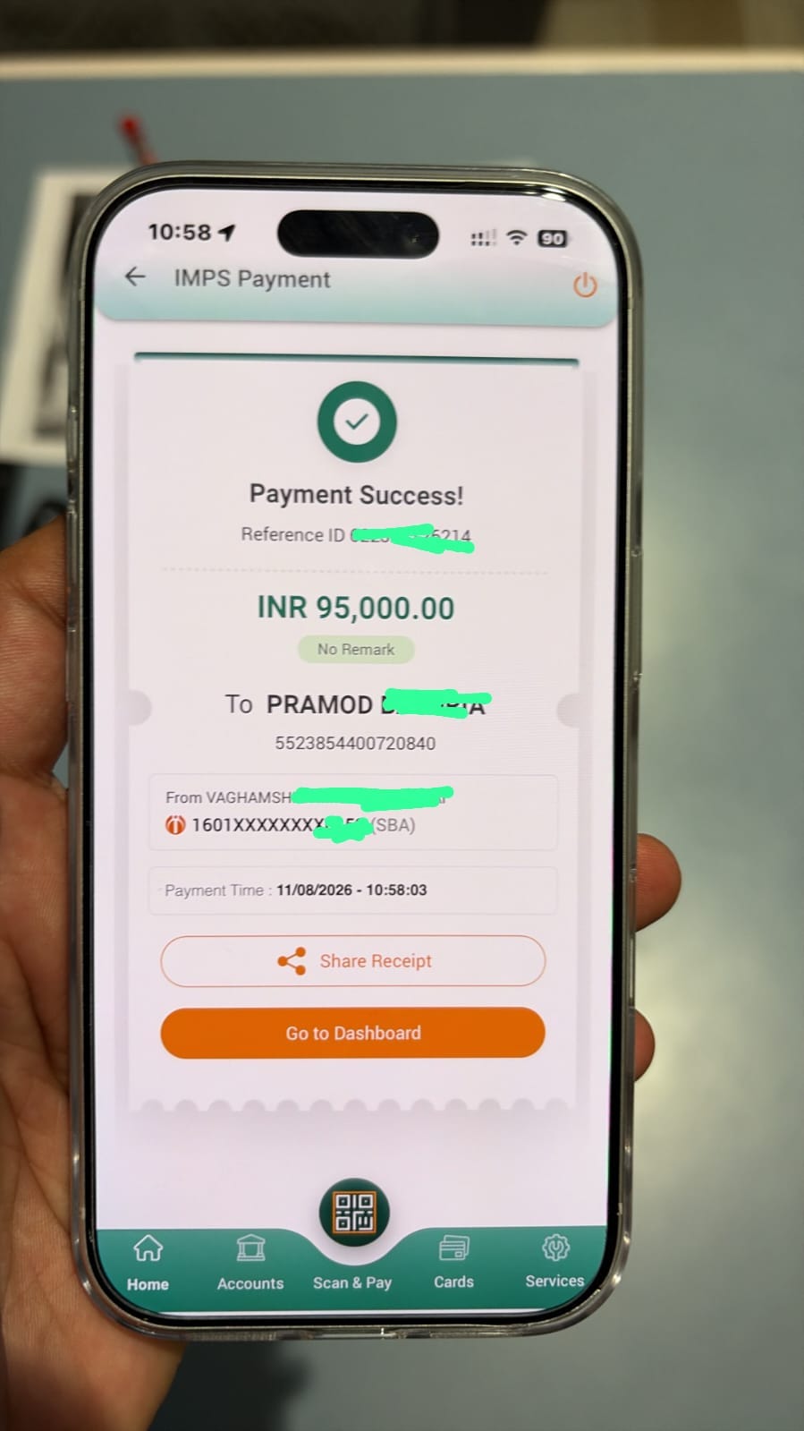 ₹95,000 IMPS payment success